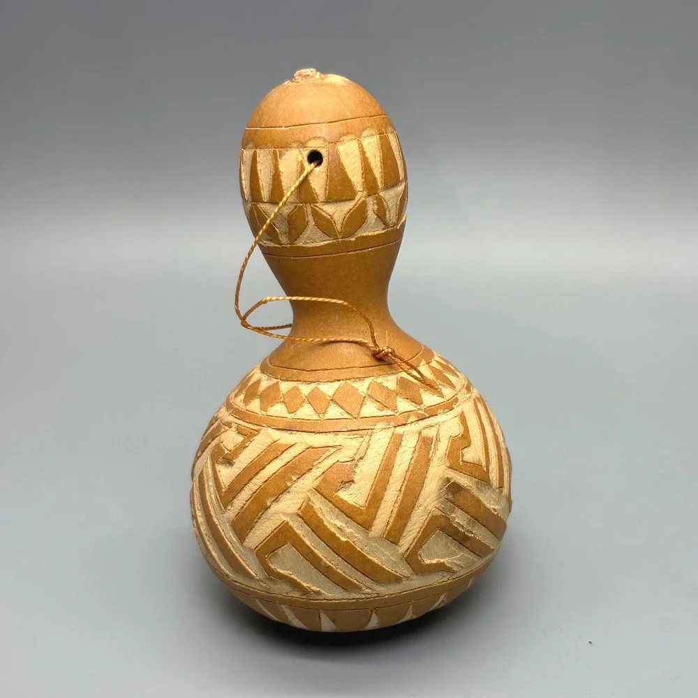 Carved Gourd Ornament‎ African Tribal Folk Art Boho Decor Ethnic Handmade